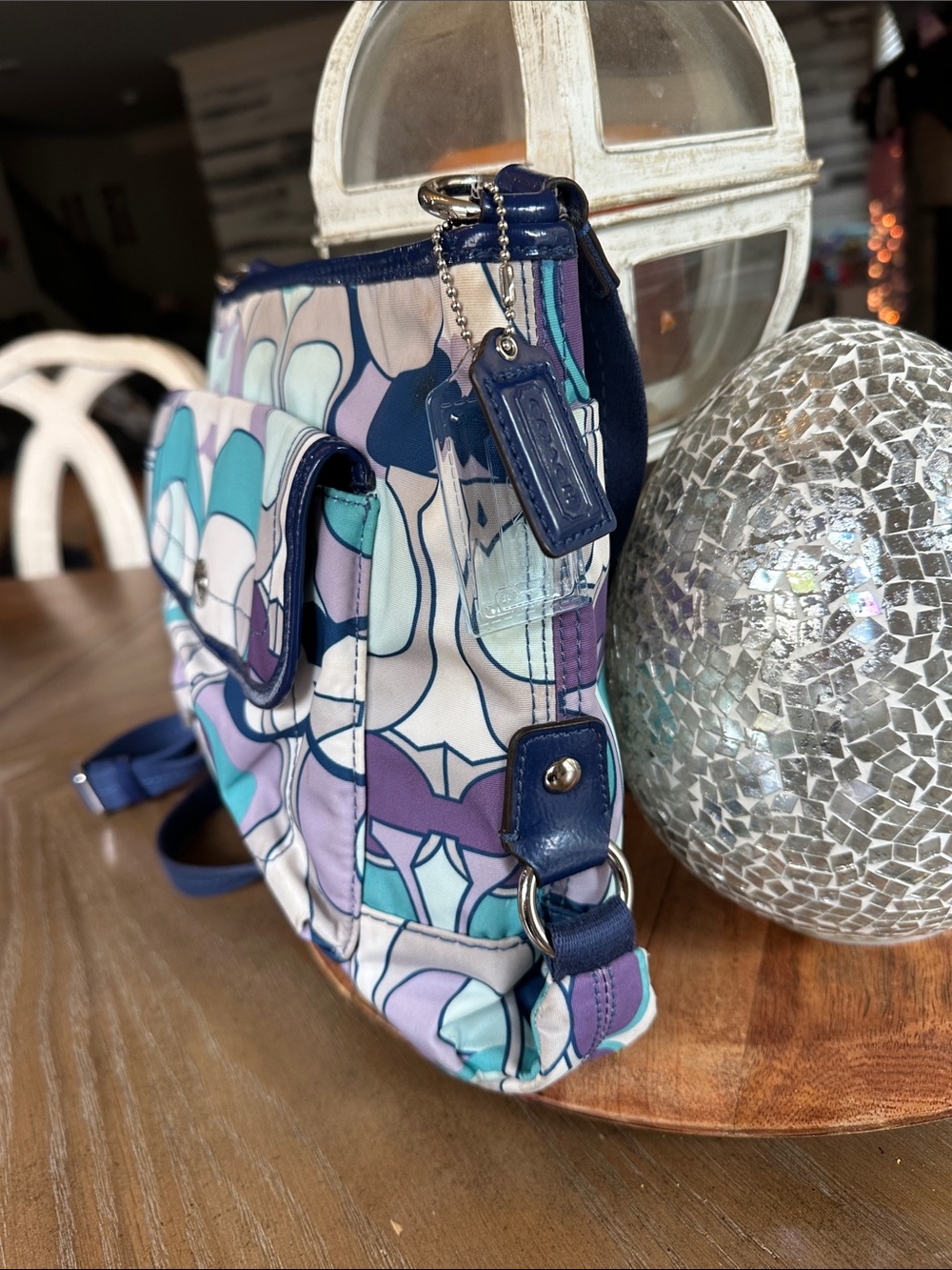 Coach Geometric Print Crossbody in Teal, Purple & Navy - Picture 5 of 11